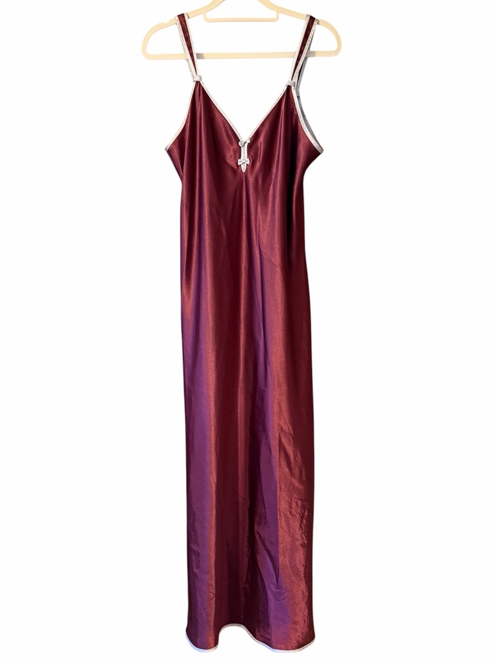 Jones New York Vintage Intimates Bow Burgundy Satin Maxi Nightgown Dress Large